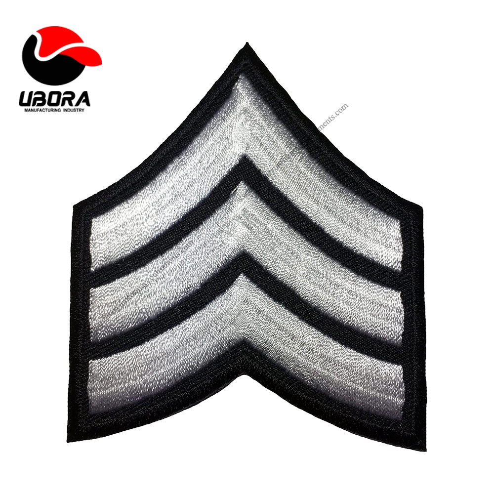 Sergeant Stripe Chevron Rank Sew on Iron Embroidered Applique Patch - White on Black